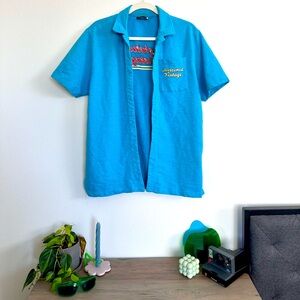 reclaimed vintage blue palm tree button down / revere shirt